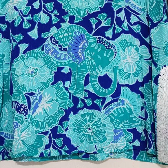 Lilly Pulitzer Renato Sequined Tunic Top Agate Green Mint to Be Floral Tropical - Picture 12 of 13